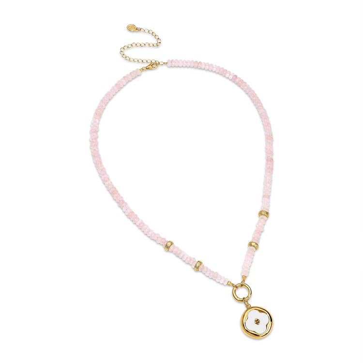 Gracewear Collection - Medallion gold opal necklace with shield charm: Palm beach pink - Gaines Jewelers
