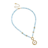 Gracewear Collection - Medallion gold opal necklace with shield charm: Palm beach pink - Gaines Jewelers