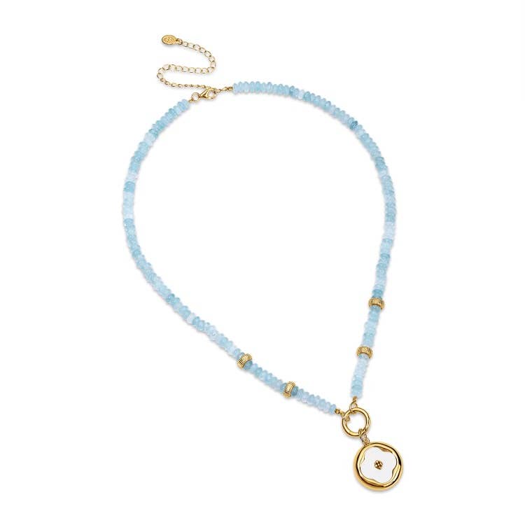 Gracewear Collection - Medallion gold opal necklace with shield charm: Periwinkle blue - Gaines Jewelers
