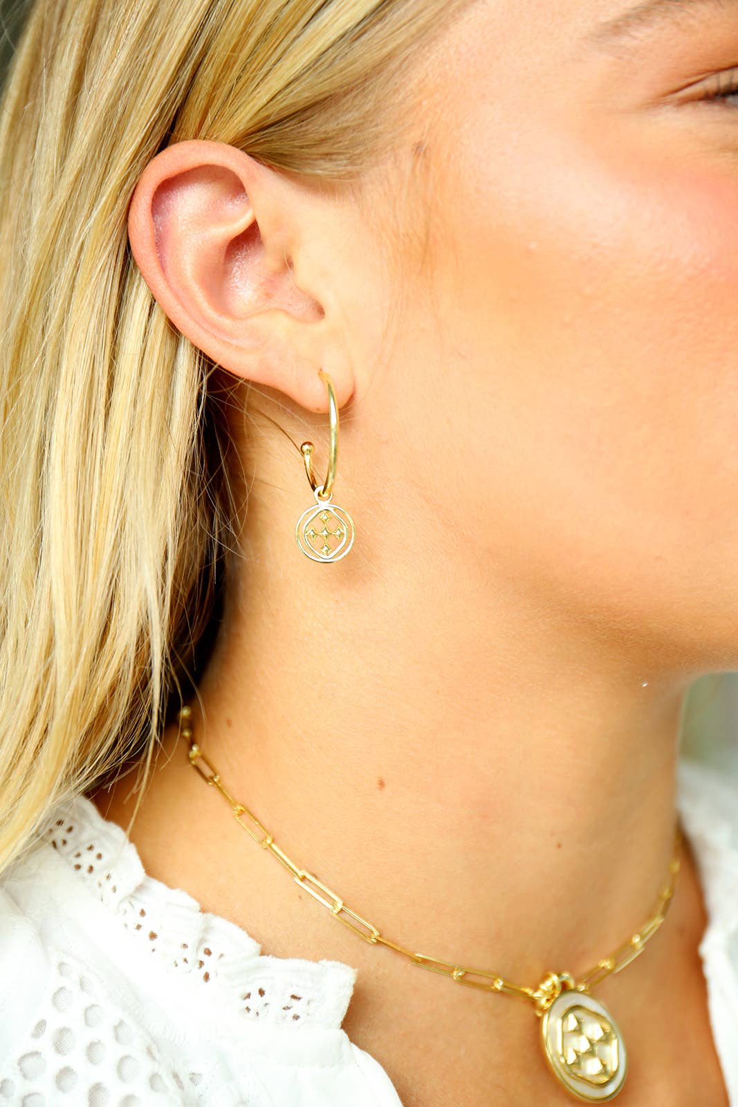 Gracewear Collection - Medallion small hoop earrings: Gold Vermeil - Gaines Jewelers