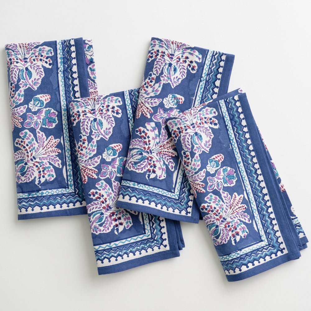 Grecian Palm Blue & Orchid Napkin | Set of 4 - Gaines Jewelers