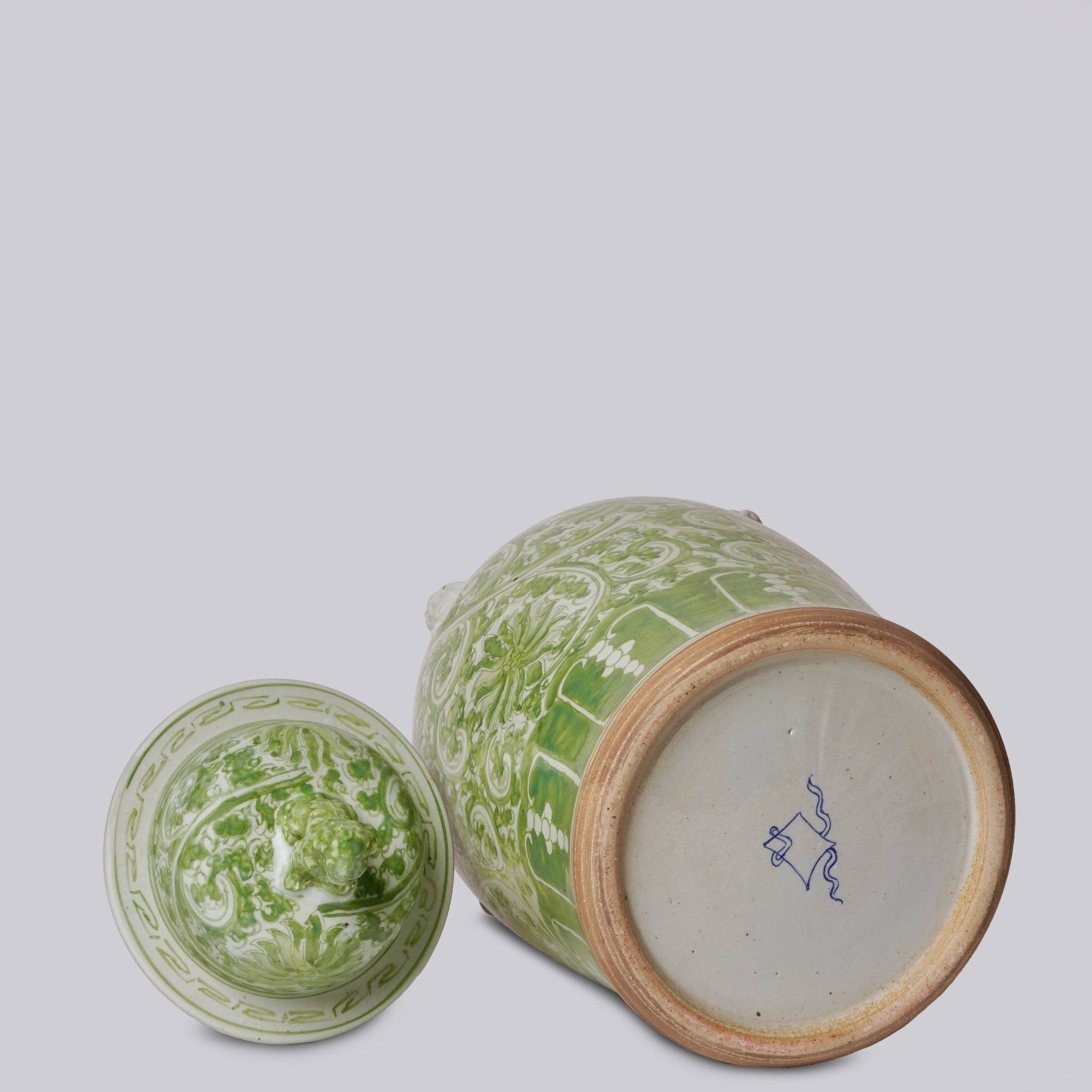 Green and White Porcelain Lotus Temple Jar - Cobalt Guild - Gaines Jewelers