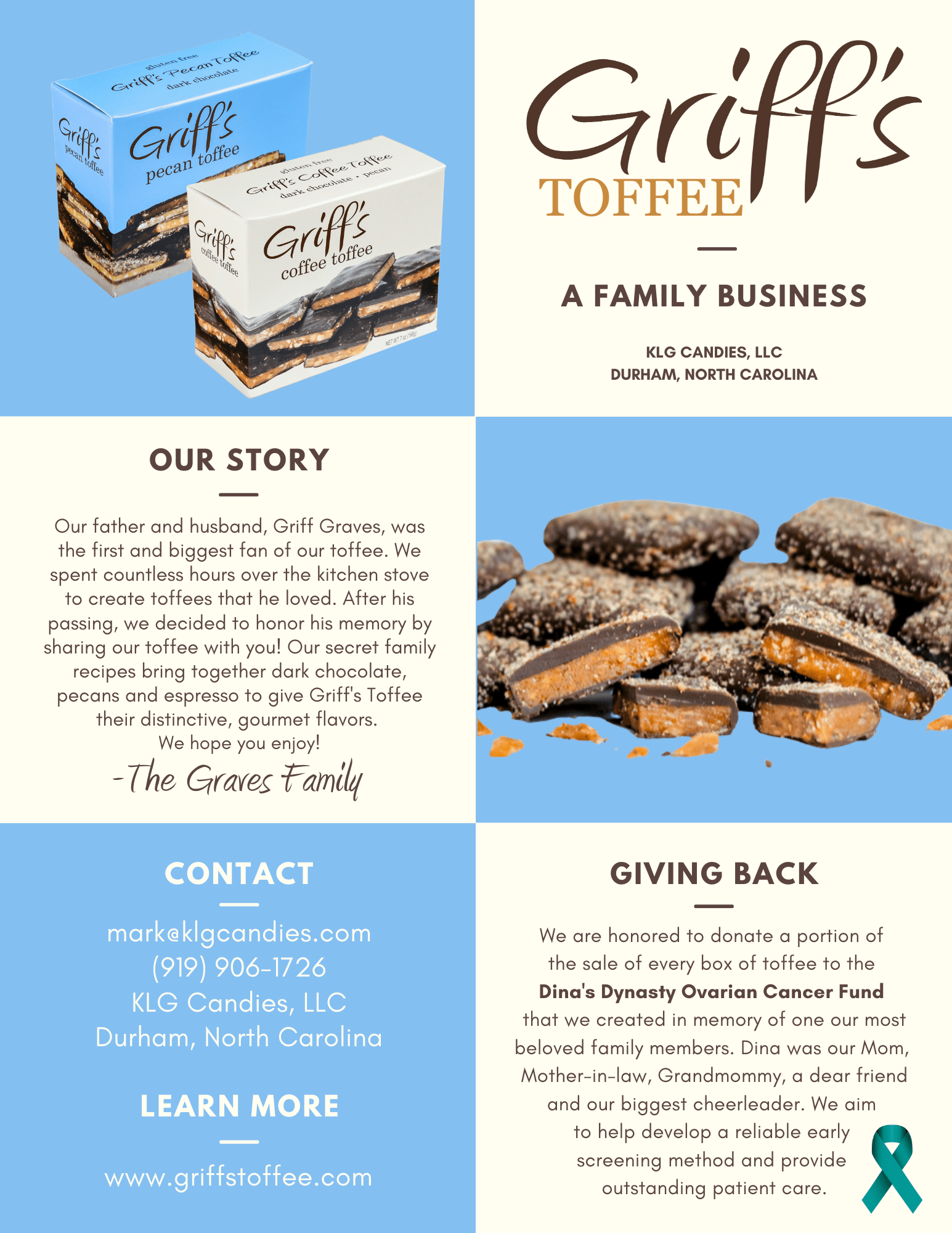 Griff's Toffee - Griff's Pecan Toffee - 2oz Dark Chocolate Toffee - Gaines Jewelers