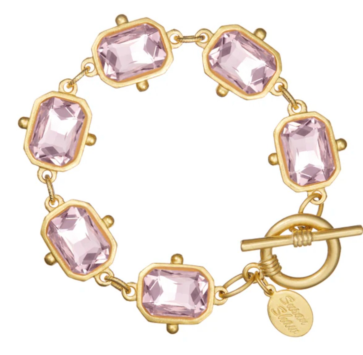 Handcast Gold Collins Tennis Bracelet Light Pink Rectangle Crystal Bracelet - Gaines Jewelers