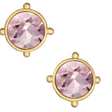 Handcast Gold Light Pink Round Crystal Coupe Stud Earrings Susan Shaw - Gaines Jewelers