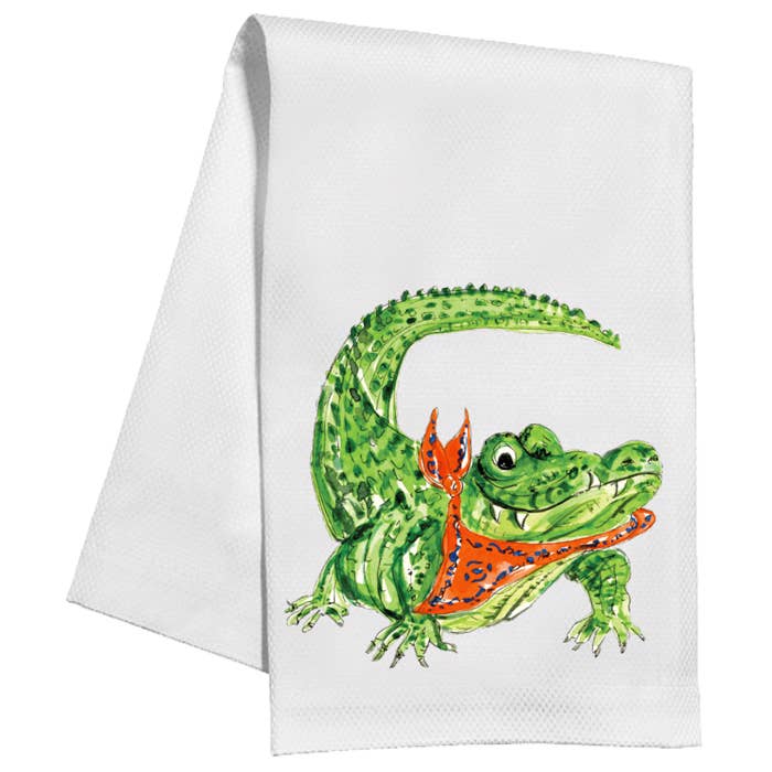Handpainted Gator with Orange Bandana Kitchen Towel - RosanneBeck Collections - Gaines Jewelers