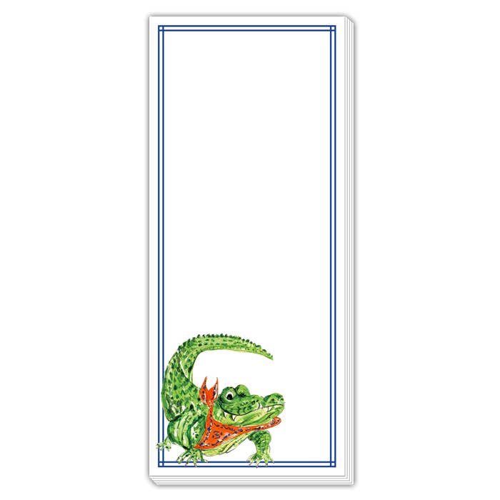 Handpainted Gator with Orange Bandana Skinny Notepad - RosanneBeck Collections - Gaines Jewelers