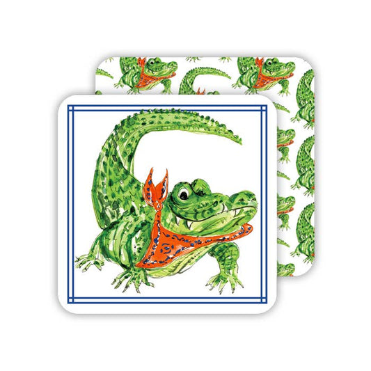 Handpainted Gator with Orange Bandana Square Coaster - RosanneBeck Collections - Gaines Jewelers