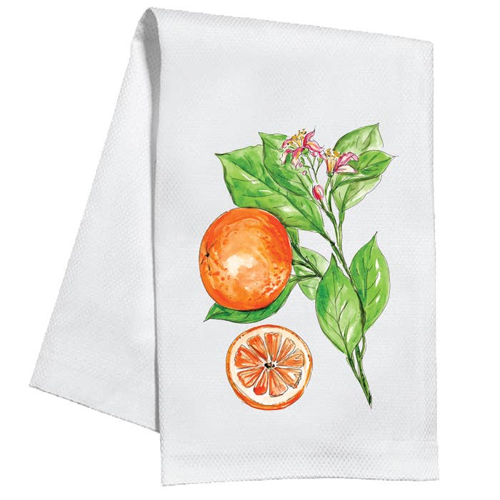 Handpainted Oranges On Branch Kitchen Towel - Custom Embroider - RosanneBeck Collections - Gaines Jewelers