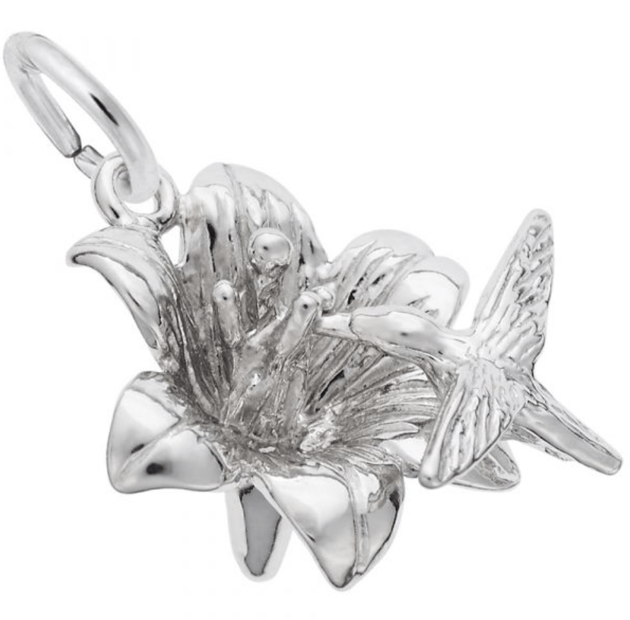 Hibiscus and Hummingbird Charm Sterling Sliver - Rembrandt Charms - Gaines Jewelers