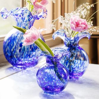 Hibiscus Glass Cobalt Tortoiseshell Large Fluted Vase - Vietri - Gaines Jewelers