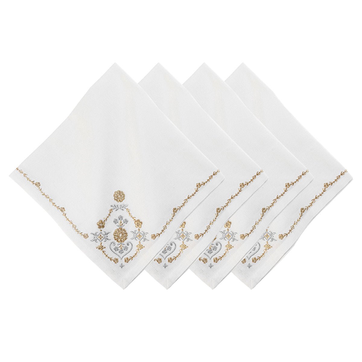 Hiedi Embroidered Napkin Set of 4 - Gold/Silver - Juliska - Gaines Jewelers