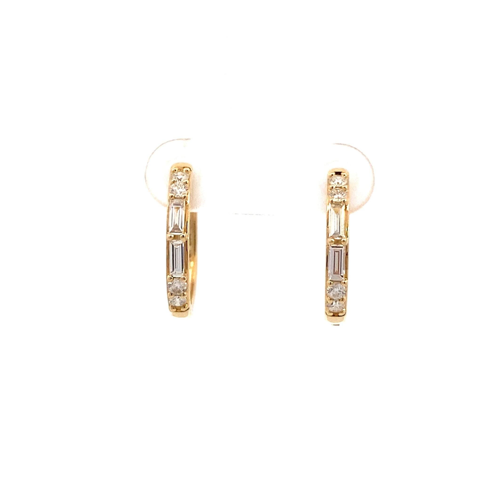 Hoop Earring with alternating round & baguette diamonds in 14kt yellow gold - Bassali - Gaines Jewelers