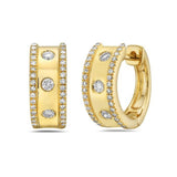 Hoop earrings with diamond string edges and larger centers in 14kt yellow gold by Bassali - Gaines Jewelers