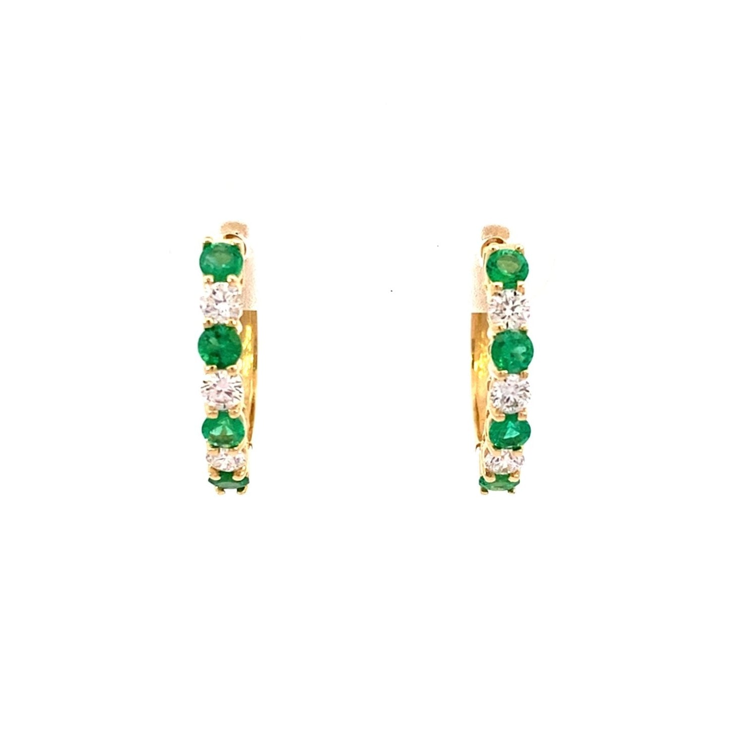Hoop earrings with emeralds and diamonds, small in 14kt yellow gold by Nemati - Gaines Jewelers