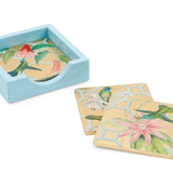 Hummingbird Trellis Square Lacquer Coasters in Holder - Set of 4 - Caspari - Gaines Jewelers