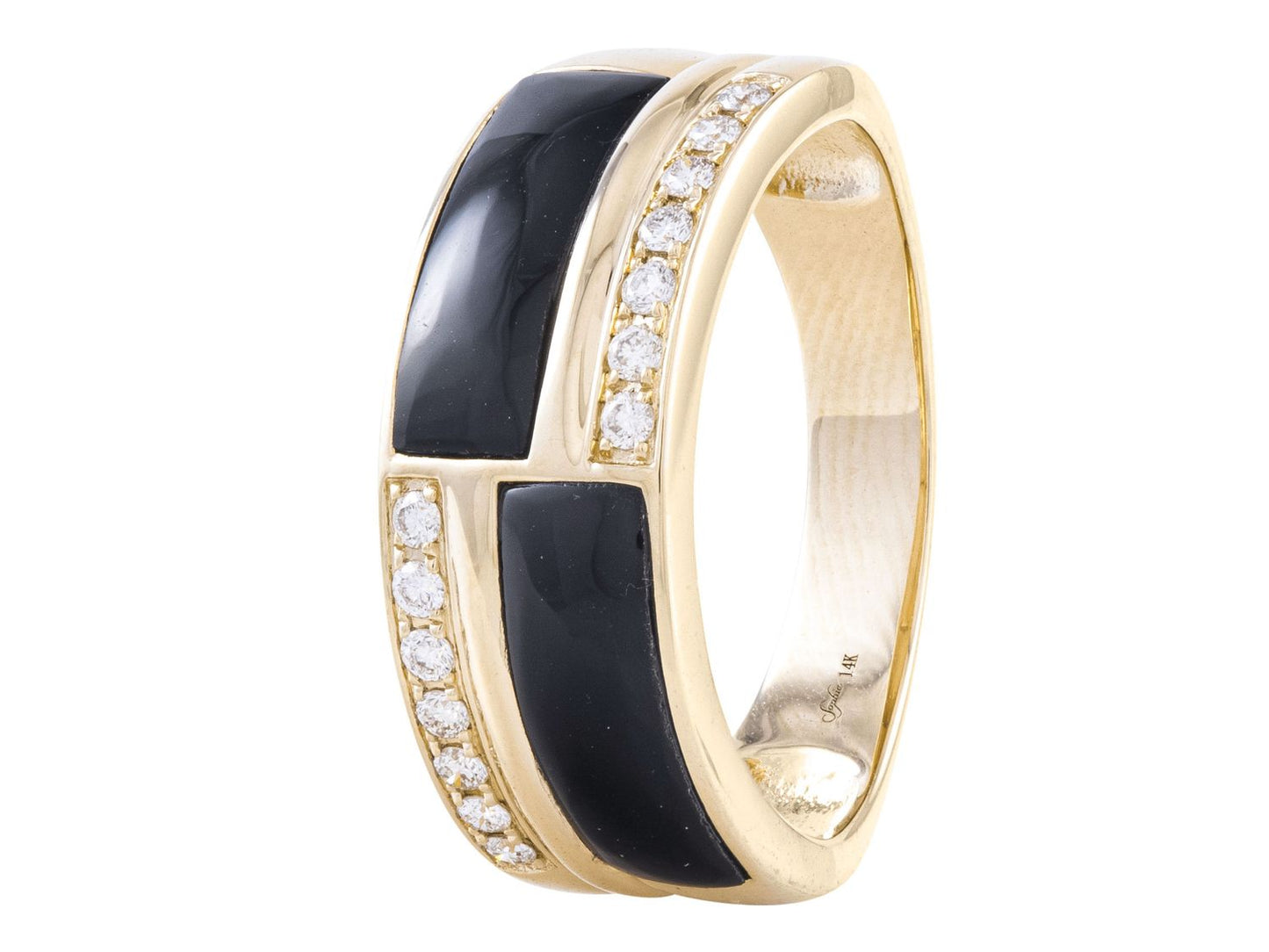 Inlaid black onyx & diamond ring band style 14kt yellow gold - Gaines Jewelers