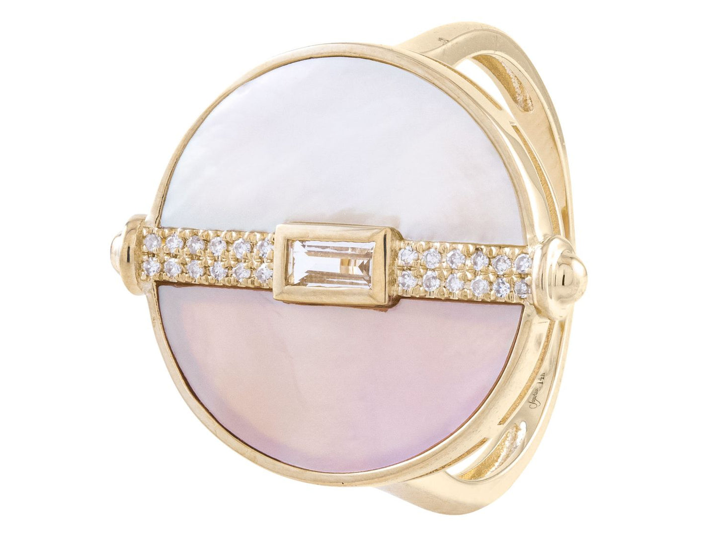 Inlaid mother - of - pearl ring with diamonds 14kt yellow gold - Gaines Jewelers