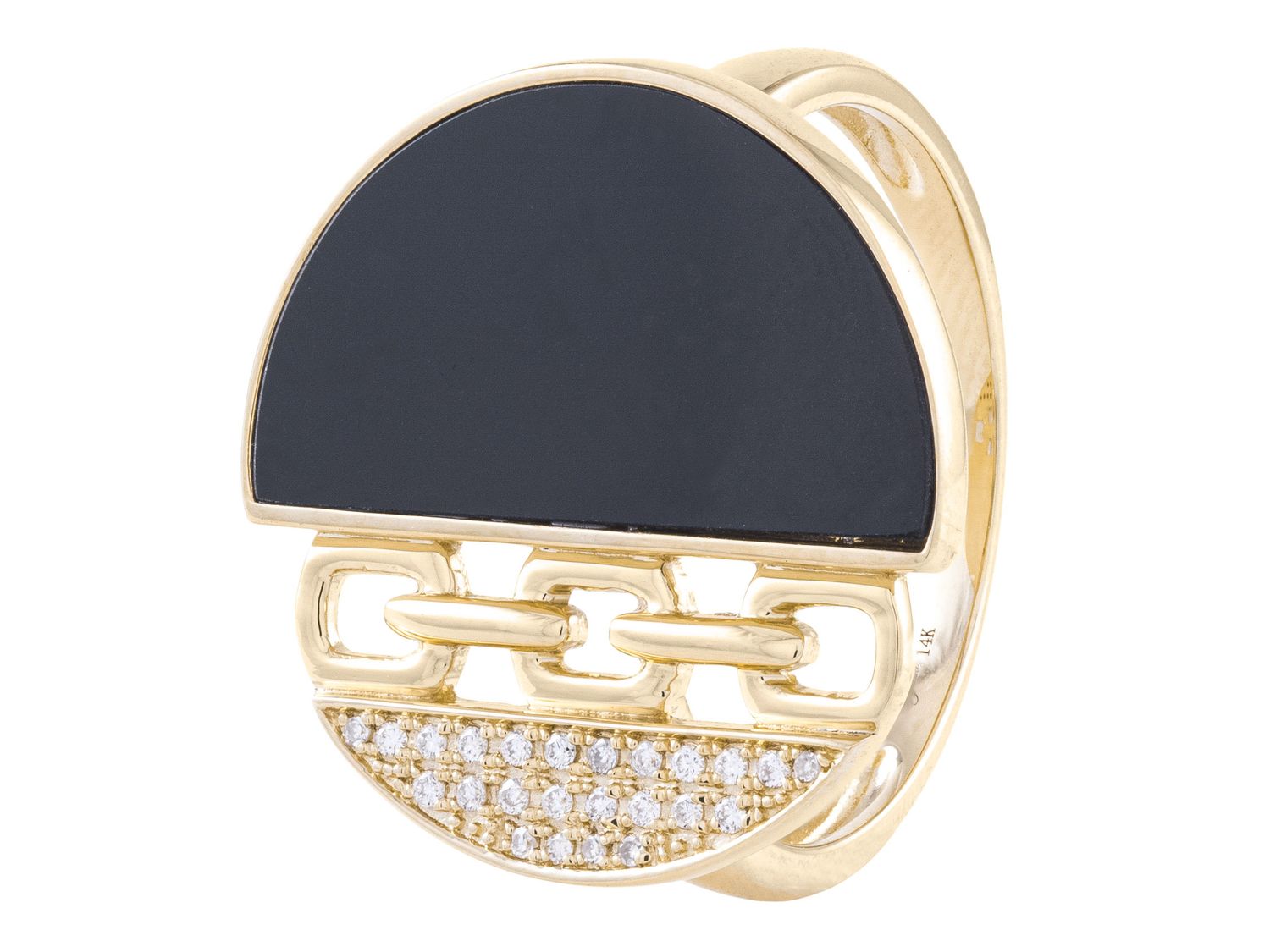 Inlaid onyx & diamond ring with cut work 14kt yellow gold - Gaines Jewelers