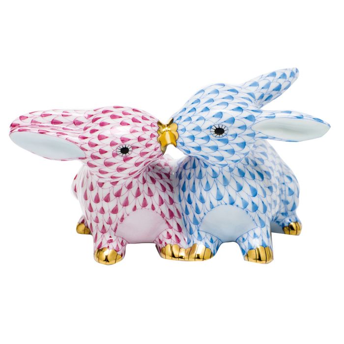**Kissing Bunnies - Blue & Raspberry - Herend - Gaines Jewelers