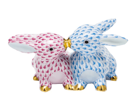 Kissing Bunnies in Blue & Raspberry - Herend - Gaines Jewelers