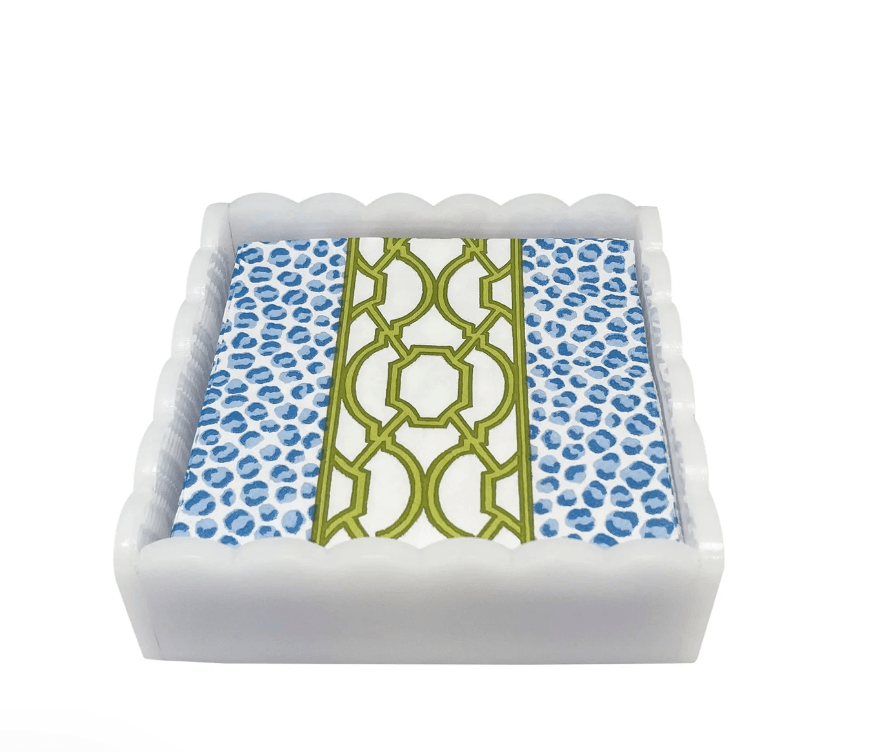 Knots And Spots White Scalloped Cocktail Napkin Box Set - Gaines Jewelers