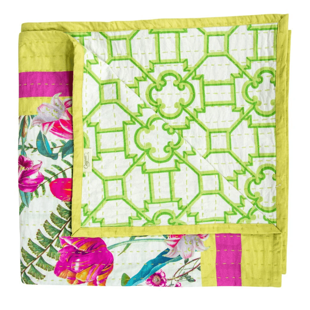 La Dolce Vita Kantha Quilt Sage & Lavender Table Cover - Caspari - Gaines Jewelers