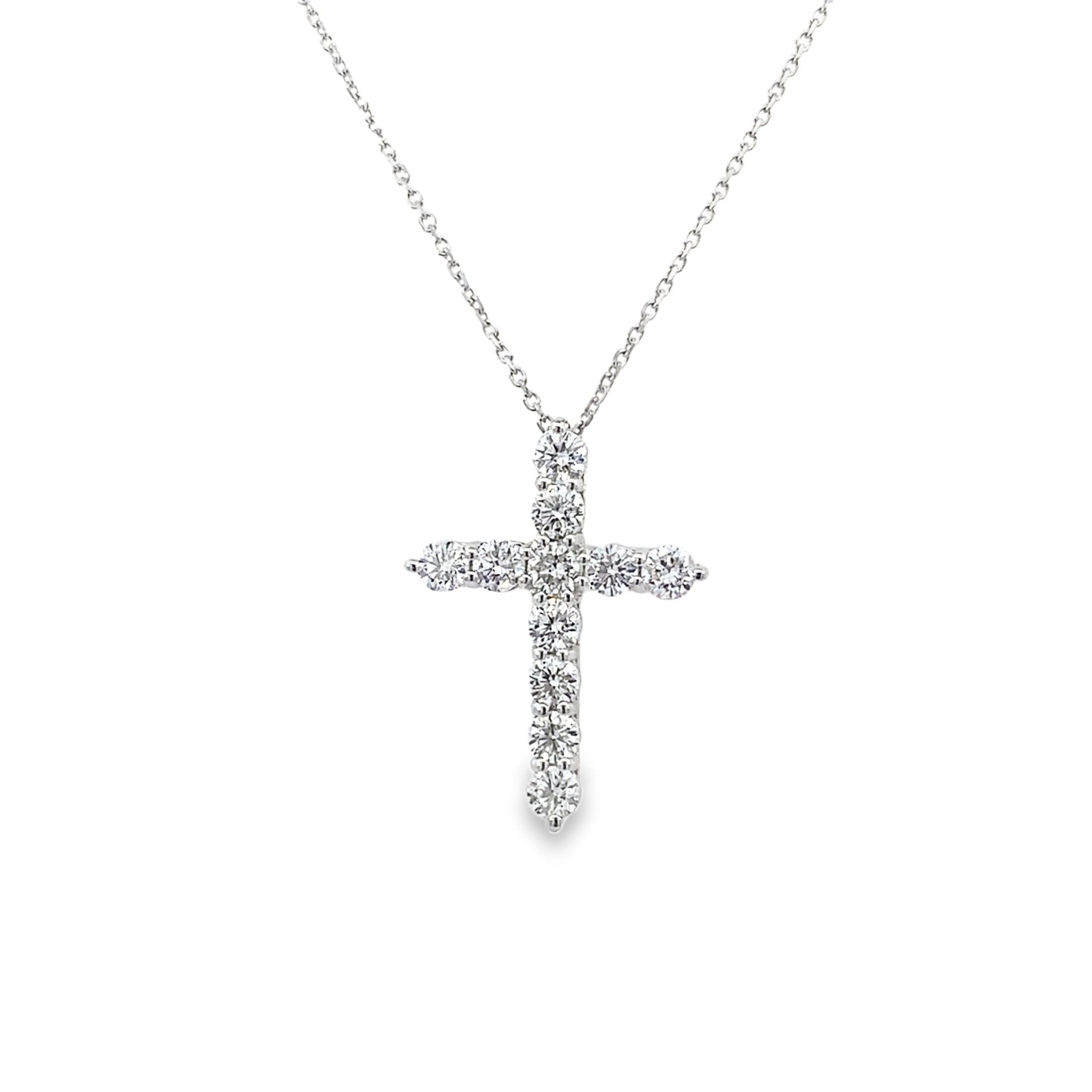 Lab created diamond cross on an 18" chain in 14kt white gold by Splendid - Gaines Jewelers