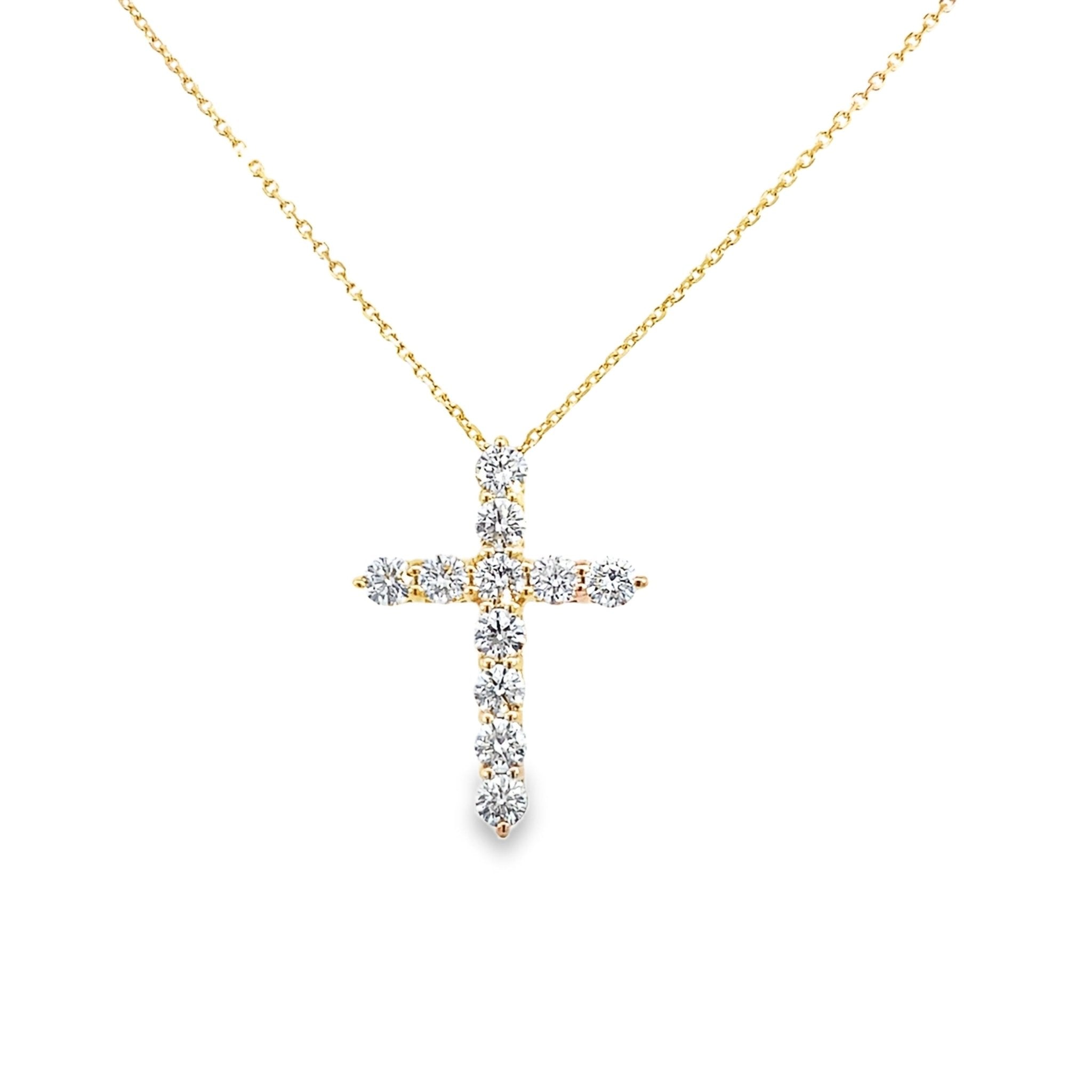 Lab created diamond cross on an 18" chain in 14kt yellow gold by Splendid - Gaines Jewelers