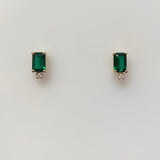 Lab Emeralds, Emerald Cut with Tiny Diamond at Bottom 14kt Yellow Gold Stud Earring - Rego - Gaines Jewelers