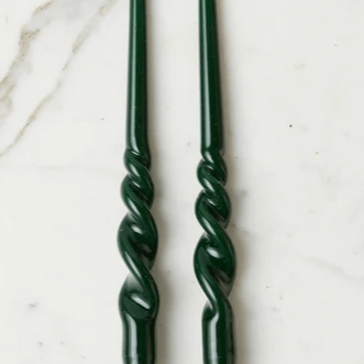 Lacquered Tall Twisted Taper Candles, Spruce, Set of 2 - Etu Home - Gaines Jewelers