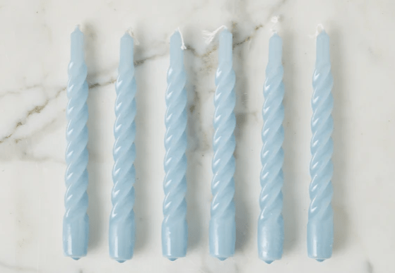 Lacquered Twisted Taper Candles, Denim, Set of 6 - Etu Home - Gaines Jewelers