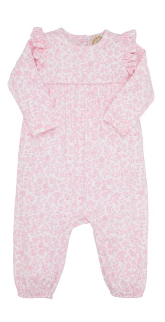 Leigh Ann Angel Sleeve Romper Greenville Garden with Palm Beach Pink - The Beaufort Bonnet Company - Gaines Jewelers