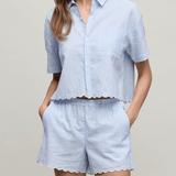 Linen Blend Stripe Shirt with Scallop - Lakeside Stripe - Barefoot Dreams - Gaines Jewelers