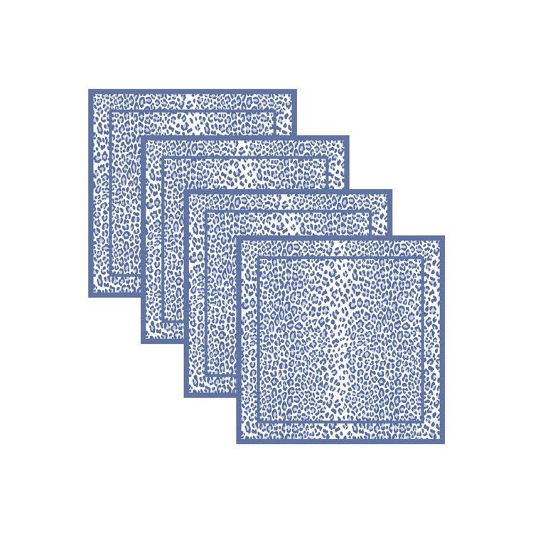 LINENS Leopard Napkins 20 x 20 Set of 4 (Blue and White) - Beatriz Ball - Gaines Jewelers