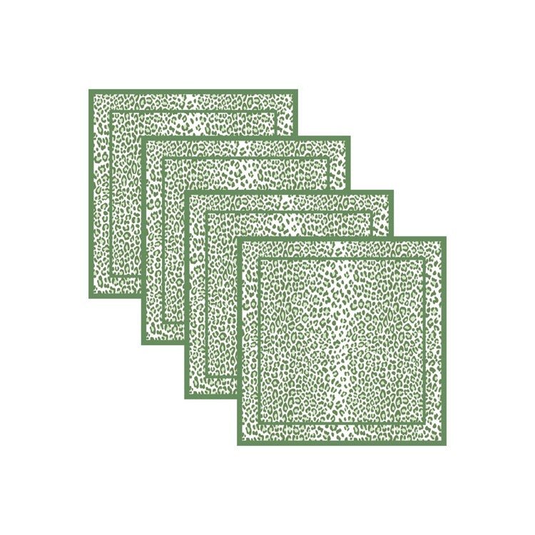 LINENS Leopard Napkins 20 x 20 Set of 4 (Green and White) - Beatriz Ball - Gaines Jewelers