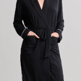 LMJ Robe with Piping - Black/ M - Barefoot Dreams - Gaines Jewelers
