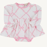 Long Sleeve Daisy's Diaper Cover Dress - Belle Meade Bow with Pier Party Pink - The Beaufort Bonnet Company - Gaines Jewelers
