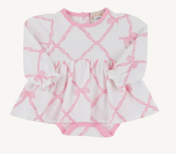 Long Sleeve Daisy's Diaper Cover Dress - Belle Meade Bow with Pier Party Pink - The Beaufort Bonnet Company - Gaines Jewelers