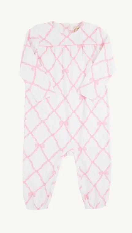 Long Sleeve Penny's Playsuit Belle Meade Bow/Pier Party Pink - The Beaufort Bonnet Company - Gaines Jewelers