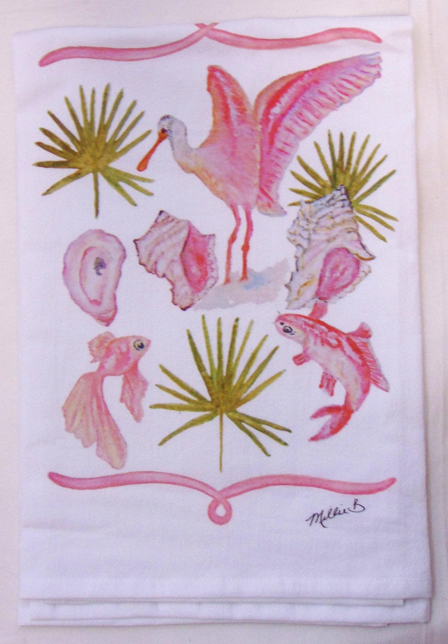 Lowcountry Linens - Limited Edition Coral Coastal Life Flour Sack Napkins - Gaines Jewelers