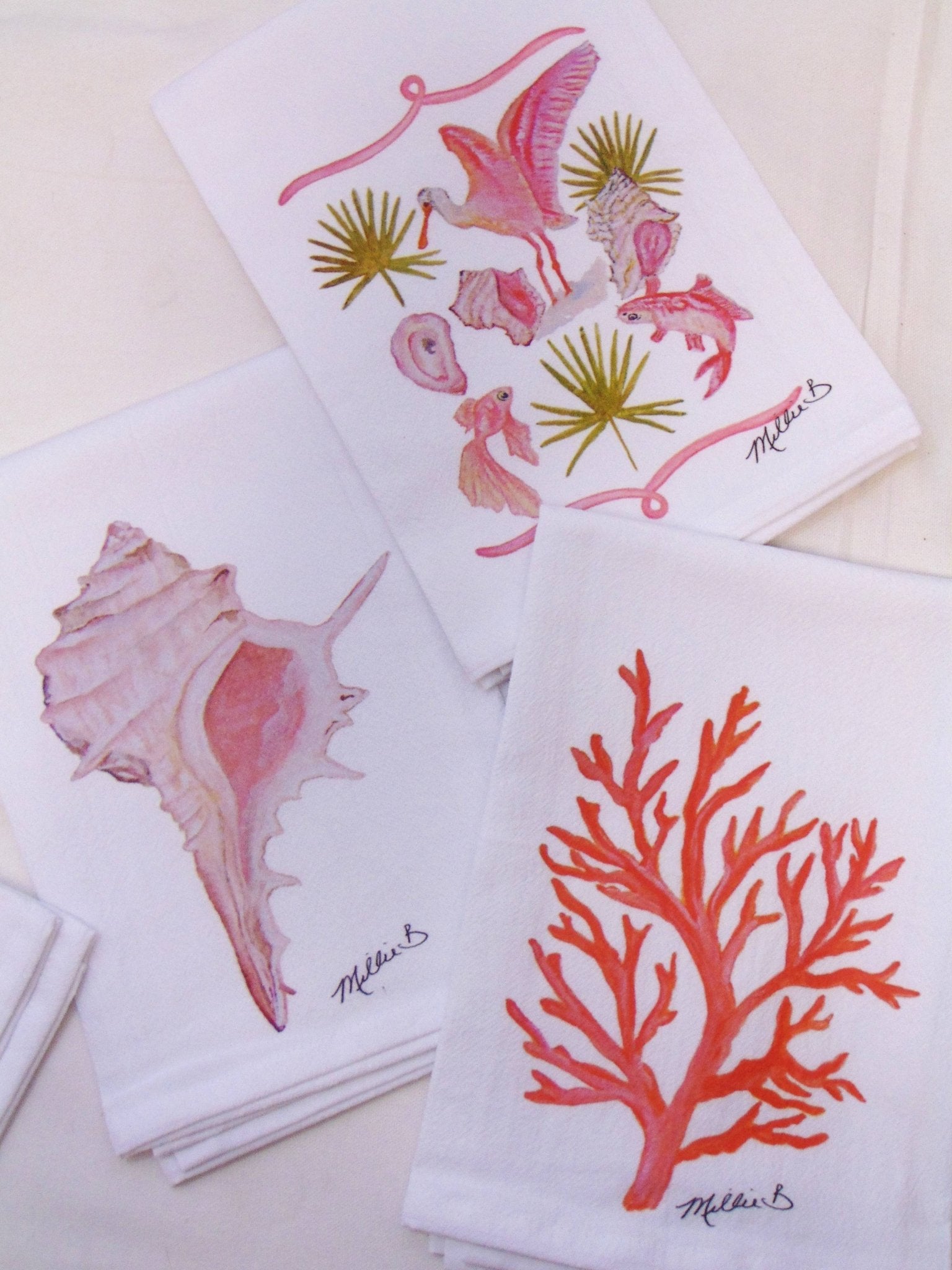 Lowcountry Linens - Limited Edition Coral Coastal Life Flour Sack Napkins - Gaines Jewelers