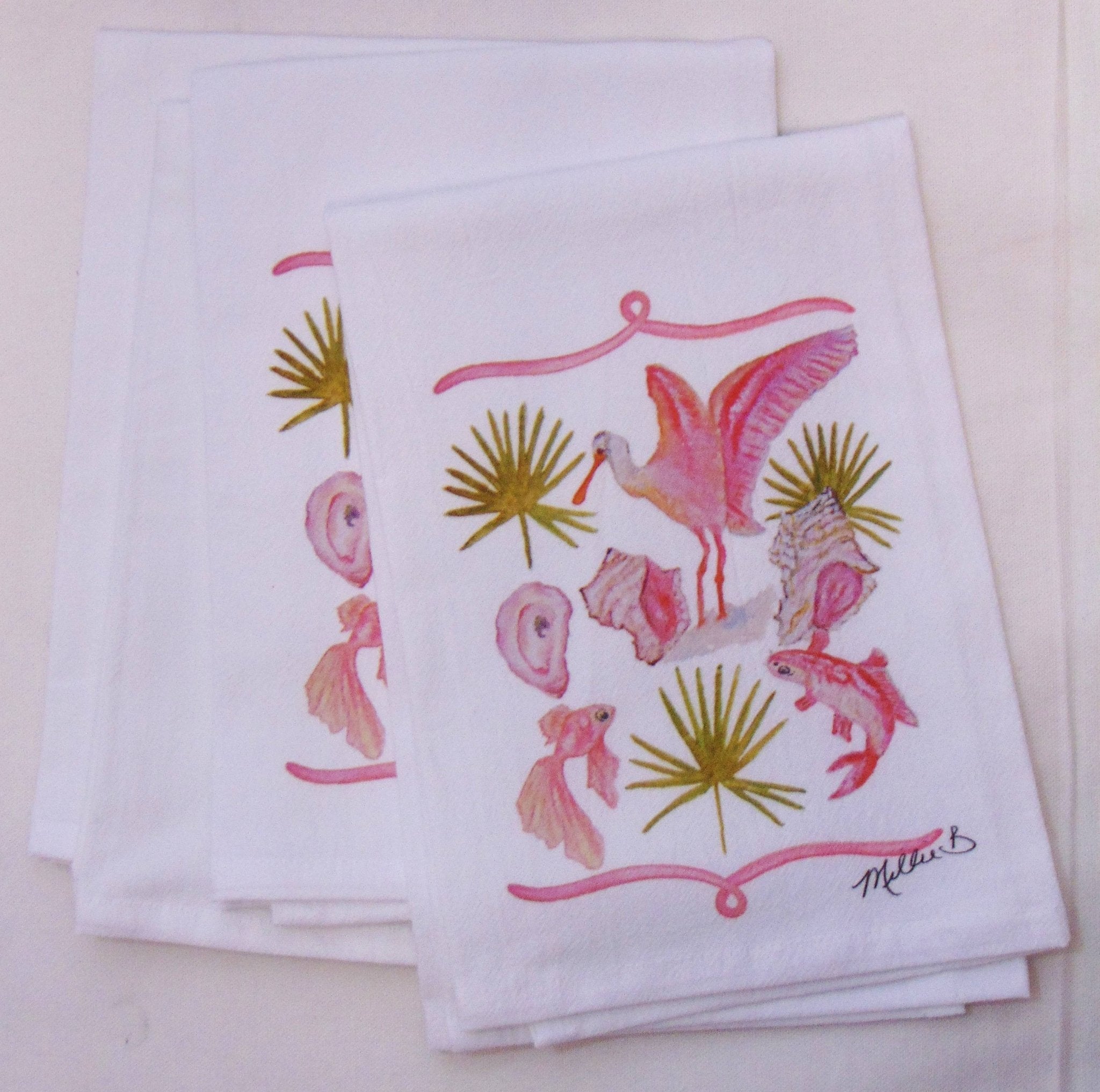 Lowcountry Linens - Limited Edition Coral Coastal Life Flour Sack Napkins - Gaines Jewelers