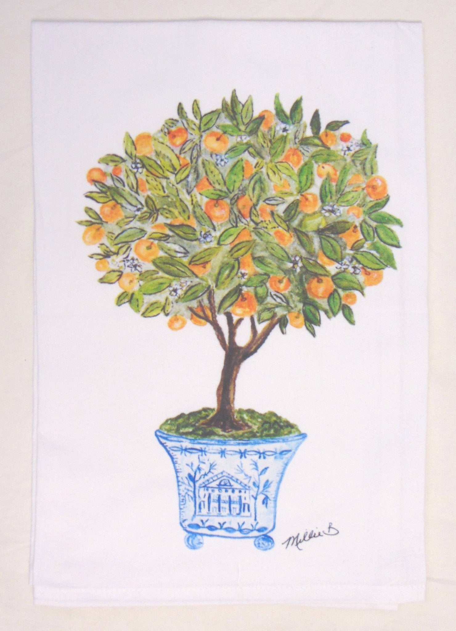 Lowcountry Linens - Limited Edition Orange Topiary Tree Flour Sack Napkins - Gaines Jewelers