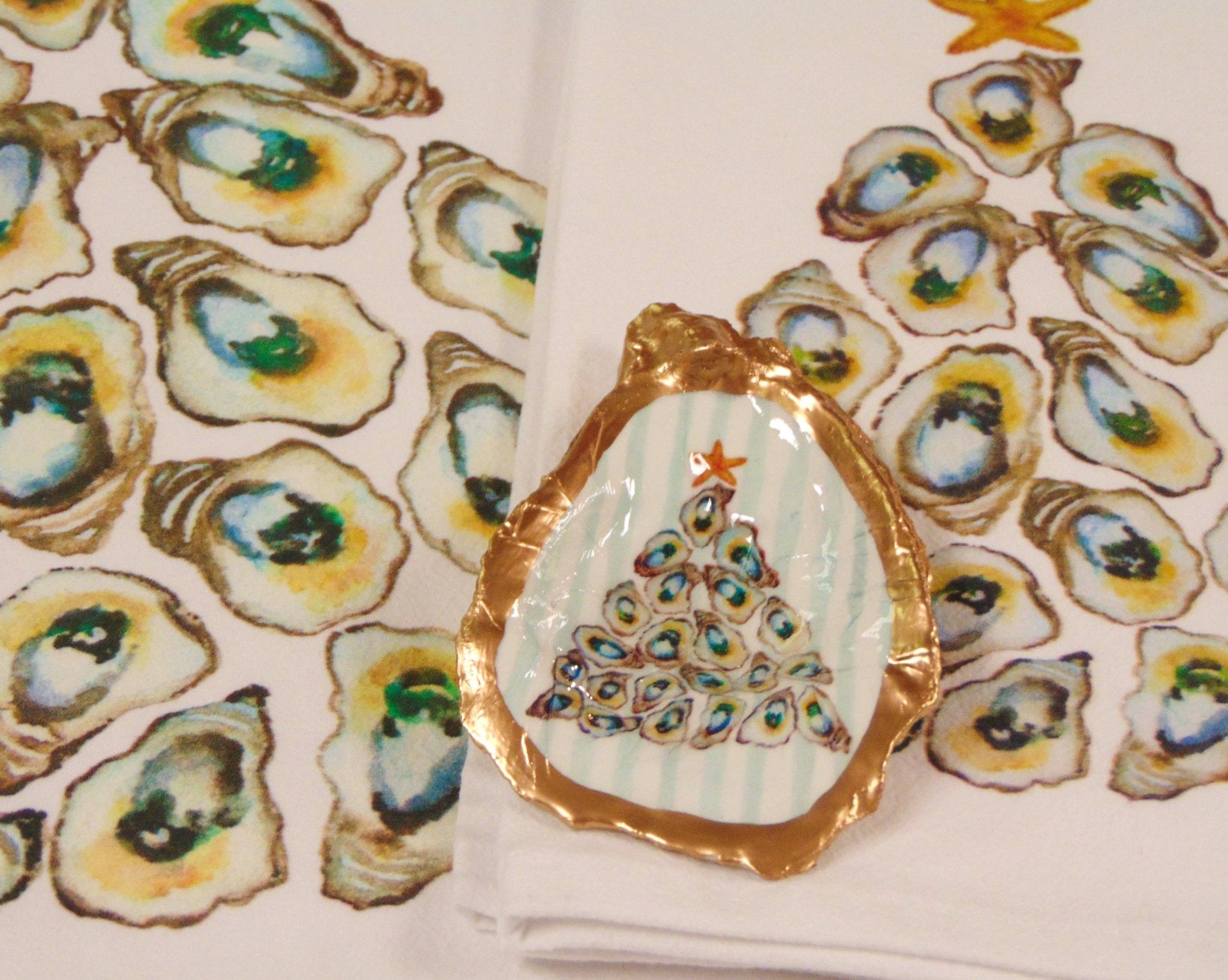Lowcountry Linens - Limited Edition Oyster Shell Tree White Flour Sack Towel - Gaines Jewelers