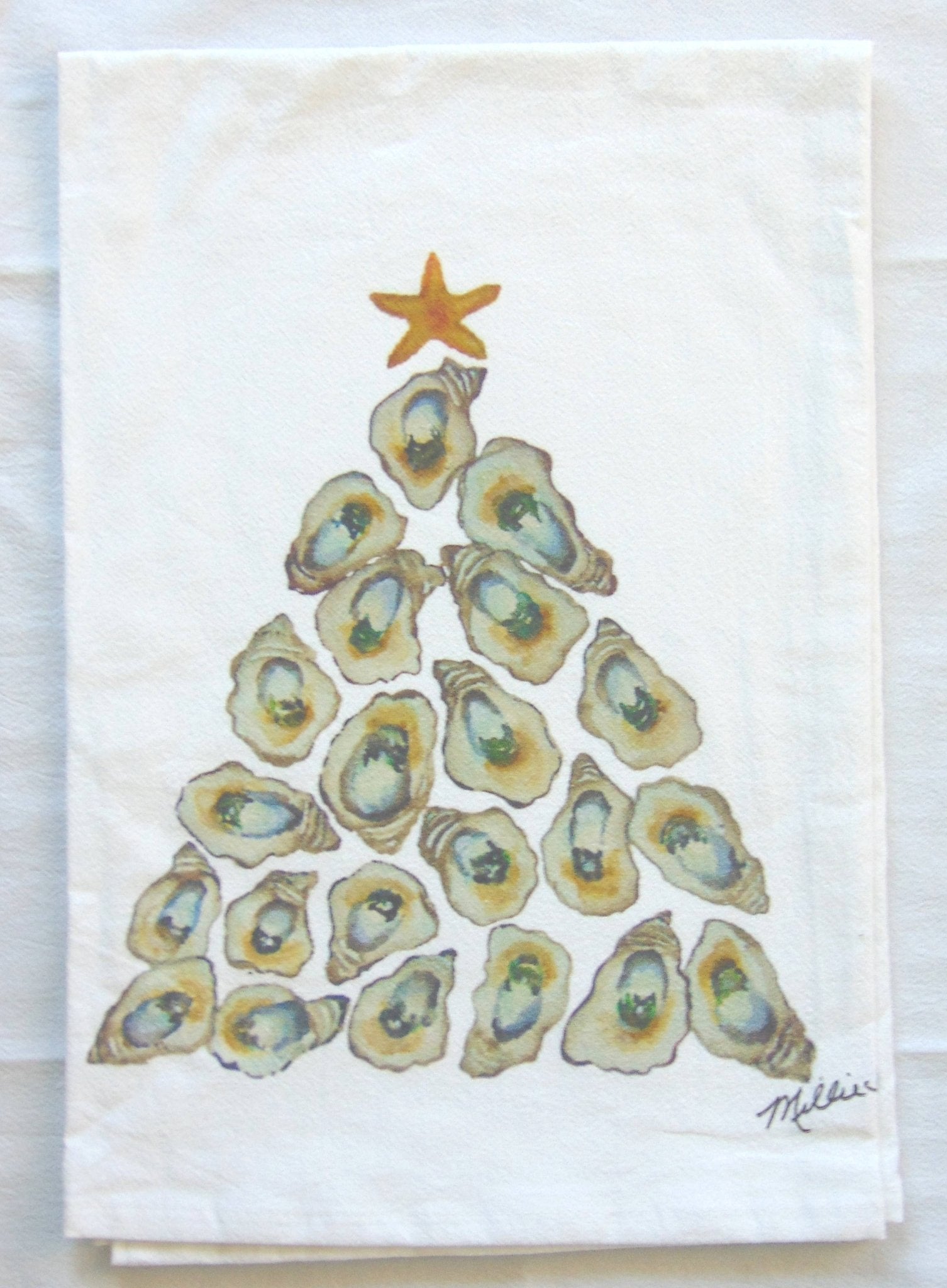 Lowcountry Linens - Limited Edition Oyster Shell Tree White Flour Sack Towel - Gaines Jewelers