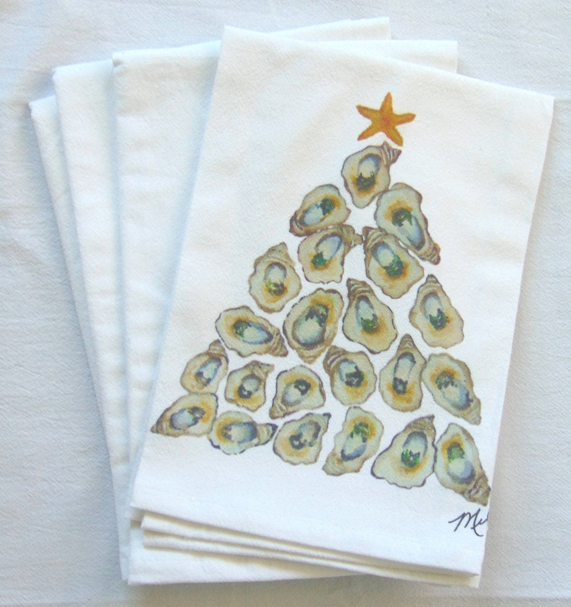 Lowcountry Linens - Limited Edition Oyster Shell Tree White Flour Sack Towel - Gaines Jewelers