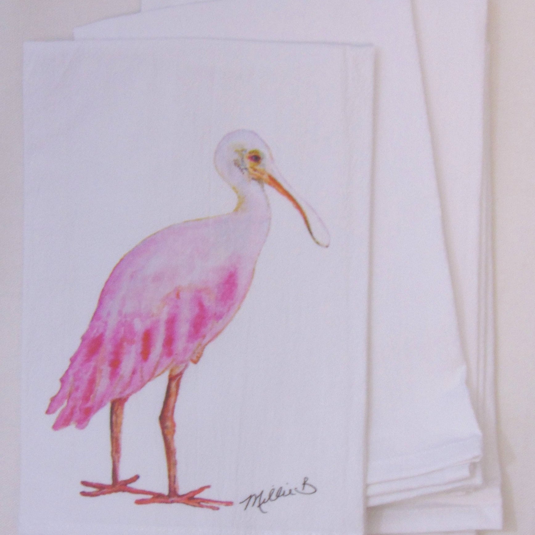 Lowcountry Linens - Limited Edition Spoonbill on White Flour Sack Towel - Gaines Jewelers