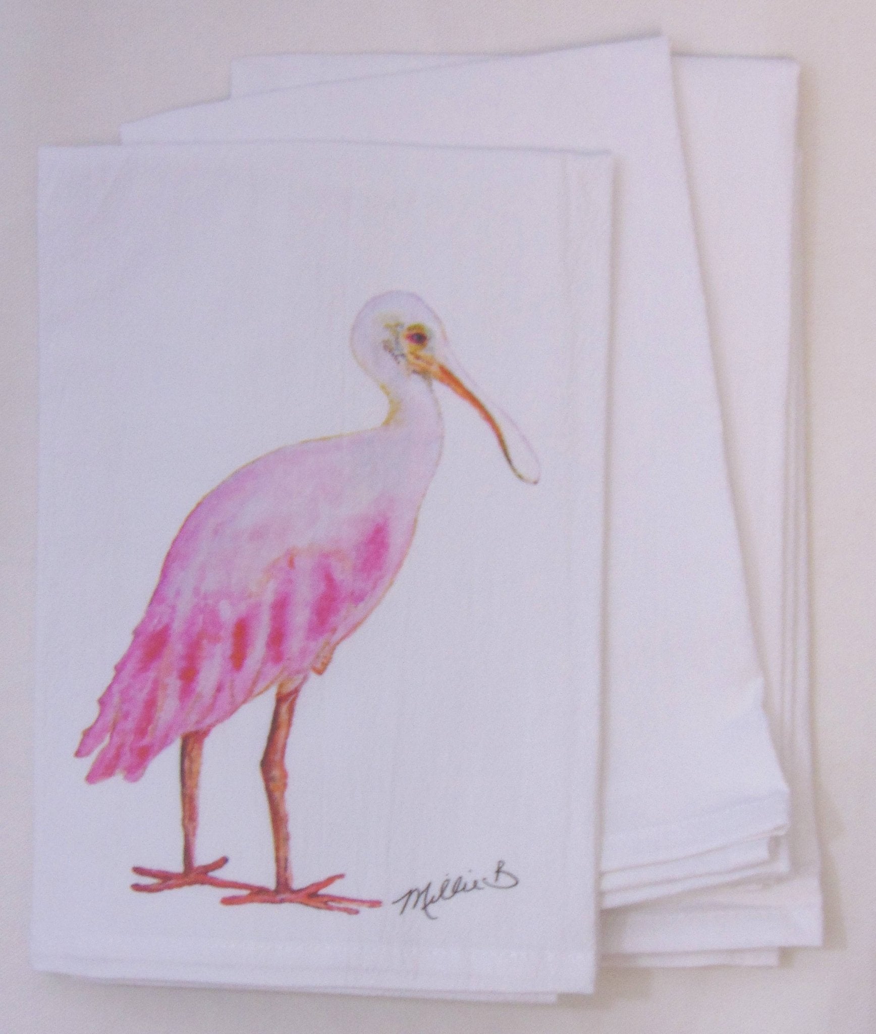 Lowcountry Linens - Limited Edition Spoonbill on White Flour Sack Towel - Gaines Jewelers