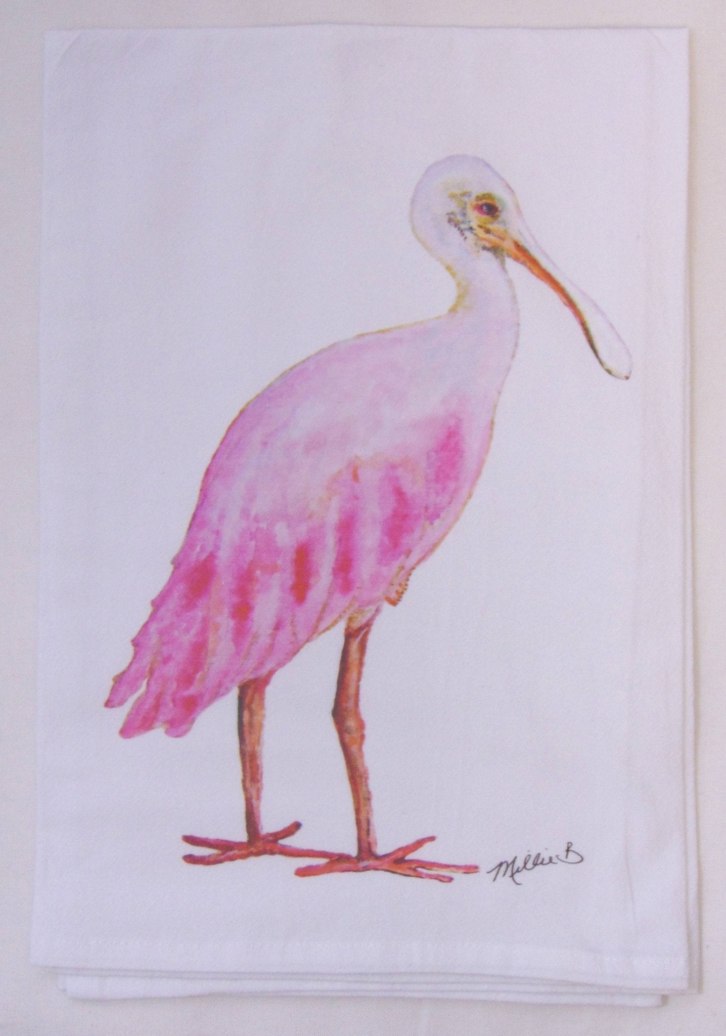 Lowcountry Linens - Limited Edition Spoonbill on White Flour Sack Towel - Gaines Jewelers